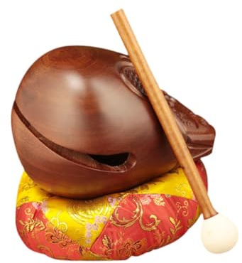 JISADER Instrument de musique à percussion en bois de poisson Mokugyo avec maillet et tapis, 3po