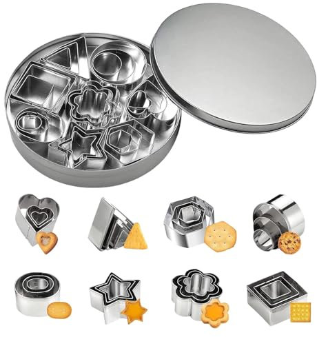 Plätzchen Ausstecher Mini, Ein Satz von 24 Stücke Kleine Keksausstecher aus Edelstahl, Geometrische Keks Ausstechformen Set, DIY Tools für Keks, Plätzchen, Tortendekorationen