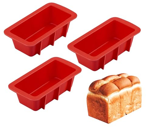 3 Stück Silikon Backform Kastenform, Klein Brotbackform Backen Eckig | Antihaft Silikonformen Klein, Kleine Kuchenform Kastenform für Proteinbrot Plumcake Brownie Ofen Spülmaschinenfest Rot