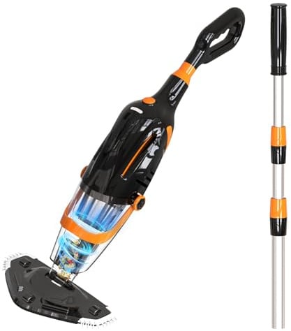 PoolyPoly Pool Sauger Akku, Poolsauger Bodensauger Handsauger Kabellos | Pool Staubsauger mit Teleskopstange, Poolreiniger für Spas, Whirlpools, Pools, 60 Minuten Laufzeit Elektrisch, Schwarz