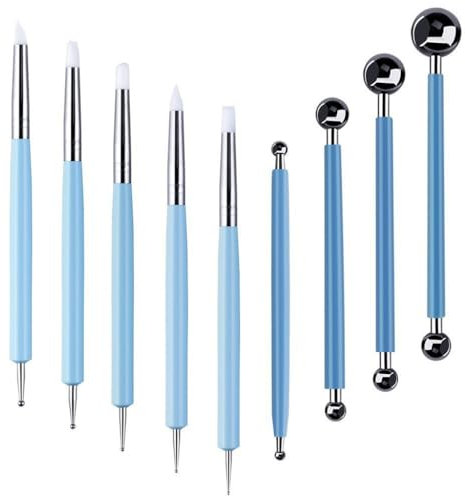 Ensemble d'outils de poterie 9 pièces, Barre à granulés en Acier Inoxydable à 8 têtes, Stylo d'indentation, Outils de Moulage en Argile polymère, Outils d'argil