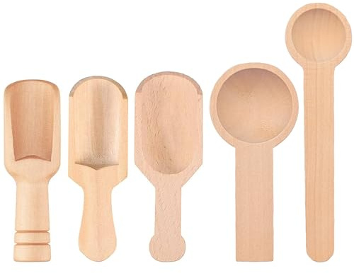 HAOBIN 5er Holzlöffel Klein Mini Kaffee Gewürze Tee Küchenutensilien A | Kleine Teeschaufel aus Holz und Küche Schaufel, Mini Holzschaufel und Gewürzlöffel, Salz Löffelchen Holz für Kaffee Gewürze A