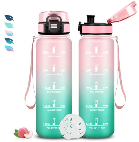 Bouteille, Gourde 1l, Gourde Sport Anti-Fuite, Facile à Nettoyer, Gourde Motivation avec Slogan de Motivation, Gourde Graduée pour 1 Journee, Bouteille pour Running, Voyage, École, Sport, Extérieur