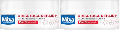 Mixa Hochkonzentrierte Feuchtigkeitspflege für Gesicht, Körper und Hände, Bei trockener und rissiger Haut, Mit Urea und Niacinamiden, Urea Cica Repair+, 150 ml (Packung mit 2)