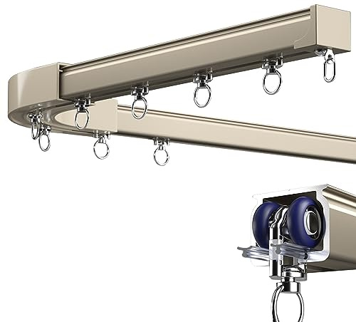 Paneelschiene Gardinenstange Raumteiler Einstellbare Gebogen & Gerade Vorhangschiene mit 90° Winkel Einzel-/Doppelstange für Fensterbehandlungen Einfache Installation