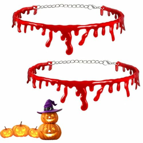 TUKNN Halloween Blut Halskette,Unheimlich Blut Halskette,Vampir Blut Tropfen Choker,Rot Blutige Kette Horror für Halloween Kostüm Blutig Narbe Halsketten,Karneval,Party,Cosplay,2 Stück