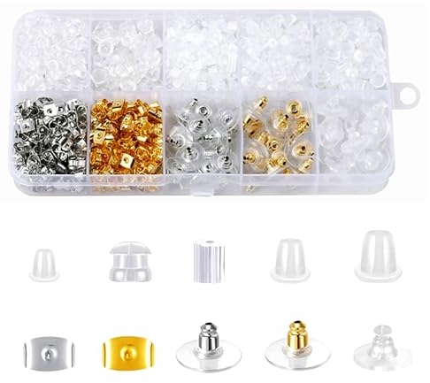 1100 Stück Ohrstecker Verschluss 10 Arten Von Ohrring Verschluss Silikon Silikon Ohrring Stopper,Angenehm zu Tragen,Nicht Reizend,mit Aufbewahrungsbox,für Ohrringe,Angelhaken,DIY-Schmuckherstellung