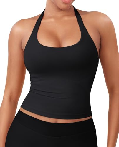 YEOREO SoftHue Women's Impact Halter Tank Top Black