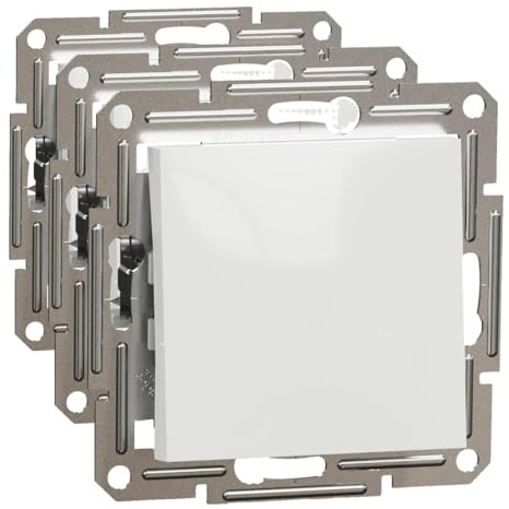 Schneider Electric Asfora Wippschalter, Drucktastenschalter, Taster, 1-fach, 10A, 250V, Unterputz, Schraubklemmmen, weiss, Artikelnummer EPH0770121D, 3 Stück