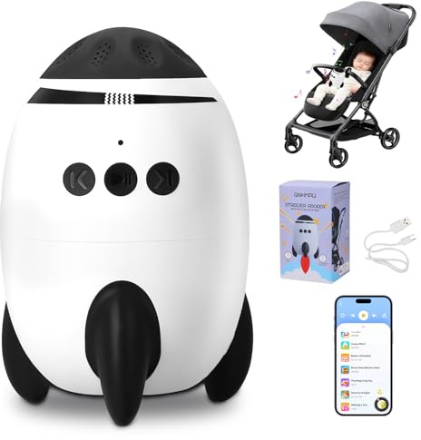 Kinderwagenschaukler, Schlafhilfe für Babys, 9 Einstellbare Schaukelintensitäten, Beruhigende Musik & Blue-tooth, USB-C Aufladbar, Universell Einschlafhilfe Für Kinderwagen & Buggy