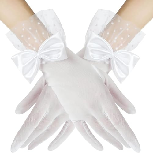XIABYAYU Spitzenhandschuhe, Spitzenhandschuhe Weiß, Lace Gloves, Kurze Lace Gloves, Damen Spitzen Handschuhe, Handschuhe Spitzen Geeignet Für Karnevalspartys, Festessen, Opern-Kostümaccessoires