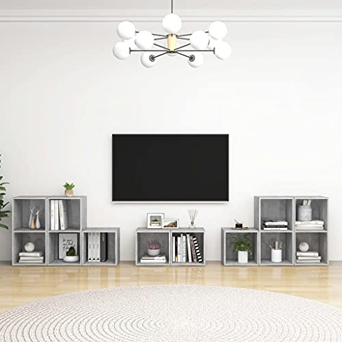 Qnhdfrt 8 Piece Concrete Grey Engineered Wood TV Cabinet Set 37 x 35 x 37 cm & 72 x 35 x 36.5 cm Modern TV Stand Units for Living Room Bedroom UK