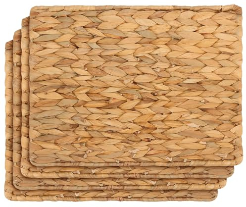 CHUENKUK 4er Set Tischsets Platzsets, 30 x 40 cm Rechteckig Natur Geflochtene Wasserhyazinthe, Boho Tischset Eckig für Esstisch Küche Esszimmer