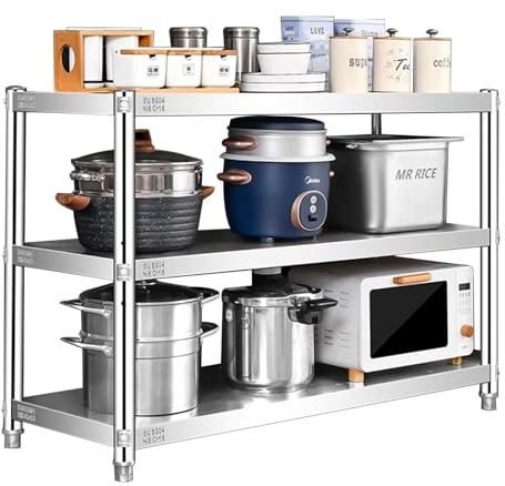 Gaommini Wall Cabinet Cookware Hanger 304 Stainless Steel Kitchen Storage Shelf for Pantry Closet Garage Utility Room Microwave Oven Stand Heavy Duty Spice Rack(90x40x80cm)