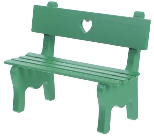 SOPOTUTU Dekorative Kleiner Gartenbank Kleiner Verandastuhl mit Herz Hohlmuster Leichte Puppenhausmöbel für Miniatur Gartendeko und Fotorequisiten (grün)