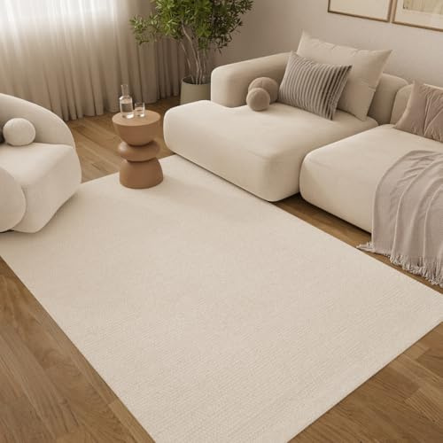 TAPISO Loni Wollteppich handgewebt Natur Weiß Wohnzimmer 300 x 400 cm | Wollwebteppich Wolle und Baumwollteppich Hand Made pflegeleicht für Schlafzimmer Flur Esszimmer