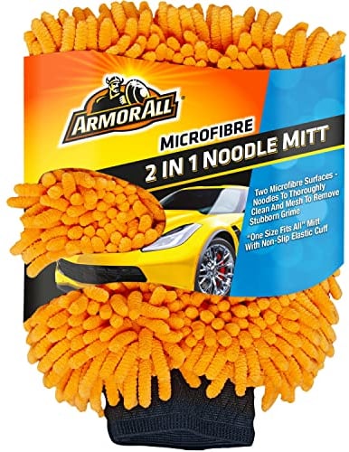 Armor All, 2 in 1 Microfibre Noodle Mitt, For Interior & Exterior Car Cleaning, Soft and Streak Free Washing & Drying for Paintwork and Glass, Gently Removes Dirt, Ideal for Car & Motorcycle Detailing