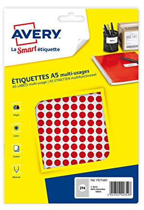 Avery Box mit 2940 Mehrzweck-Etiketten, 8 mm, Rot