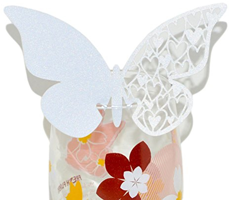 50pcs Table Mark Wine Glass Butterfly Name Place Cards Decoration Wedding Party Favor (White)