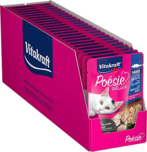 Vitakraft Poésie Délice, Nassfutter Katze, Katzennassfutter in Sauce, mit Seelachs, Vorratspackung, ohne Zusatz von Zucker und Getreide (23x 85g)