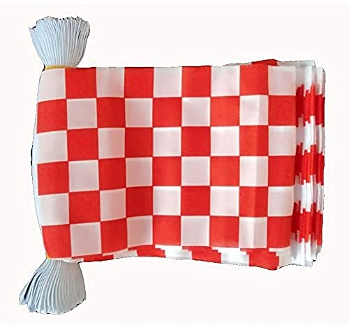 AZ FLAG Ghirlanda 12 Metri 20 Bandiere A Scacchi Rossi E Bianchi 45x30cm - Bandiera Scacchiera Rossa E Bianca 30 x 45 cm - Festone BANDIERINE