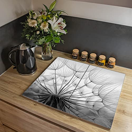 banjado Ceranfeld Abdeckung Glas 2-teilig 60x52 cm, Herdabdeckplatten und Schneidebrett Küche aus gehärtetem Glas, dekorativer Küchen Spritzschutz Blumen & Pflanzen mit Motiv Ready For Takeoff