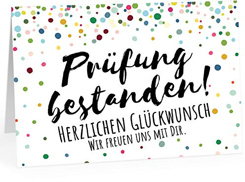 Große Glückwunsch-Karte (A4) zur bestandenen Prüfung: Konfetti Look Bunt - Wir freuen uns mit Dir/mit Umschlag/Edle Design Klappkarte/Glückwunsche/Extra Groß/Edle Maxi Gruß-Karte