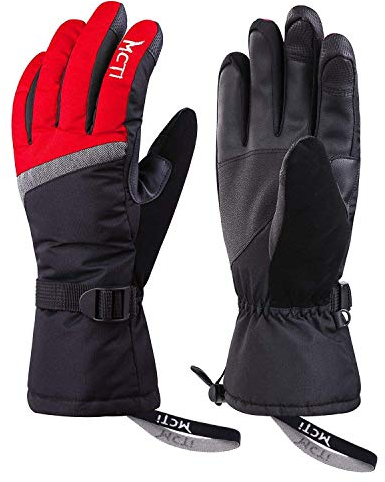 Kineed Skihandschuhe Damen Touchscreen Winterhandschuhe Wasserdicht Snowboardhandschuhe Winter Warm Schnee Handschuhe Winddicht 3M Thinsulate Rot L
