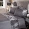 Sienna Double Duvet Set, Ultra Soft Warm Luxurious Crushed Velvet Band Design Double Bedding Stylish Silver Grey Quilt Cover Set with 2 Matching Pillowcases