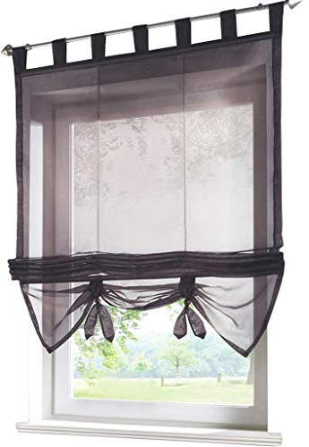 ESLIR Raffrollo mit Schlaufen Gardinen Küche Raffgardinen Transparent Schlaufenrollo Vorhänge Modern Voile Grau BxH 80x155cm 1 Stück