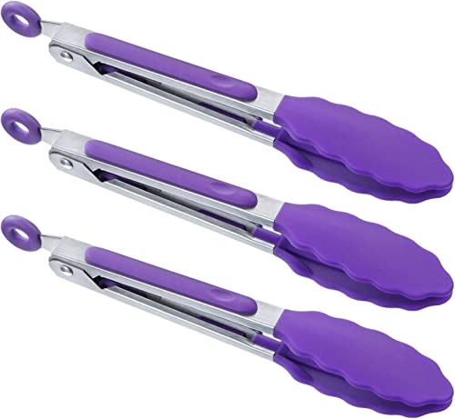 MSY BIGSUNNY Mini-Servierzange, Silikon Küchenzange, 17,8 cm, Violett, 3 Stück