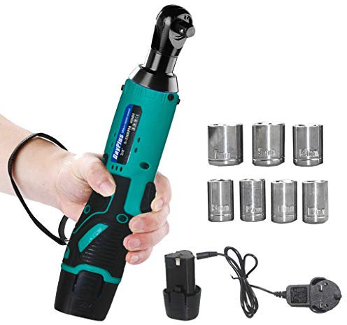 3/8 Zoll Akku Ratschenschlüssel, 45Nm, 12V Elektrischer Ratschenschlüssel mit 2 x 1500 mAh Akku, 1 Stunde Schnellladegerät mit 7 Steckdosen