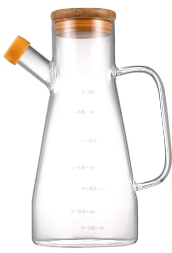 HEMOTON Ölflasche Aus Glas Mit Deckel Ölspender Für Speiseöl Essig Und Andere Flüssigkeiten Hitzebeständig Bis 150℃ Leicht Zu Reinigen 19.50 X 9.00 X 9.00 cm Für Küche Und Aufbewahrung