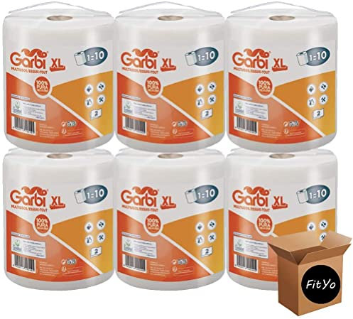 FitYo - Pack de 6 Rouleaux d'Essuie Tout - Format XL - 280 Feuilles Prédécoupées - Rouleau de 70 Mètres - Usage Domestique ou Industriel - Papier Absorbant et d'Essuyage