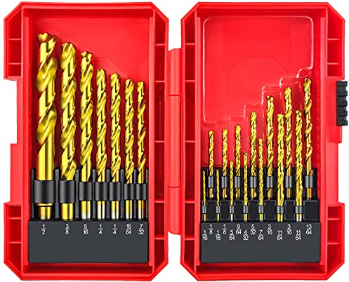 YIYITOOLS Titanium Twist Drill Bit Set 21 Piece Fit for Cutting Hard Metals，Such as Stainless Steel, Aluminum Alloy and Titanium Alloy 21 Pieces