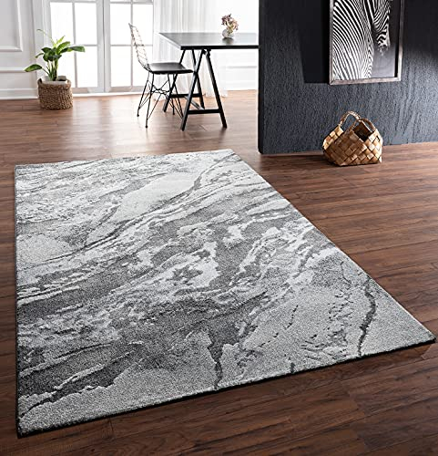 the carpet Tarma Eleganter Designer Teppich, Wohnzimmerteppich, Kurzflor, Weich, Hochwertig, Pflegeleicht, Hoch-Tief Effekt, Abstrakt, Silber Grau, 160 x 230 cm