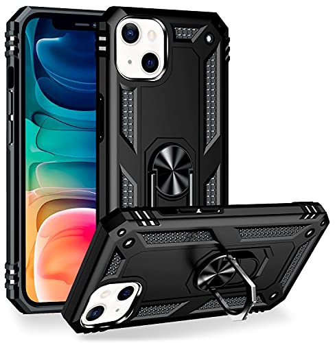 NALIA Military-Style Ringhülle kompatibel mit iPhone 13 Hülle, Extrem Schützend Stoßfest Robust Outdoor Case, 360° Ring für Standfunktion & KFZ-Halterung, Hardcase & Silikon Cover Etui, Farbe:Schwarz