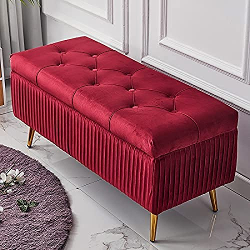 CJGKDJS Luxuriöse Polsterbank Aus Samt,Premium-Dekoration, Möbel, Ende Der Bettbank, Aufbewahrung, Ottomane, Rot, 100 X 40 X 45 cm (39 X 16 X 18 Zoll)