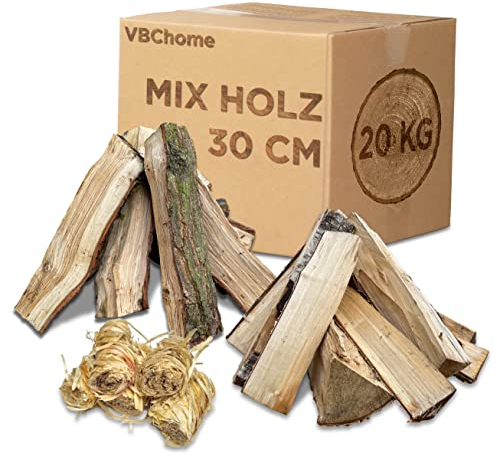VBChome Brennholz aus Hartholz 20 kg Eiche Espe Birke Holzscheite 30cm Getrocknetes Kaminholz für Lagerfeuer und Ofen Kaminöfen Feuerholz Auswahl 10-500 kg Natürlich Einsatzbereit