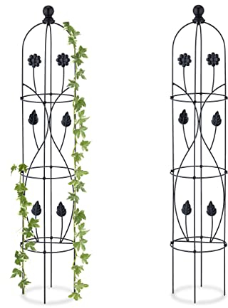 Relaxdays Pack 2 Tutores Plantas Obelisco, 103x20 cm, Soportes Enredaderas Metal, Guías Trepadoras Rosales Jardín, Negro, Hierro
