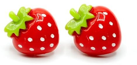 Miniblings Erdbeere Ohrstecker Stecker Mädchen Kinder Frucht Beere weiße Punkte - Handmade Modeschmuck - Ohrringe Stecker Ohrschmuck