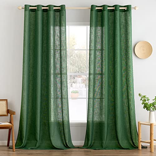 MIULEE Lino Tende Finestre con Occhielli Tenda a Pannello Traslucido Tende Moderne a Vela Trasparente Adatte per Porte Balcone Soggiorno Camera da Letto 2 Pezzo Set Verde scuro 140x260 cm