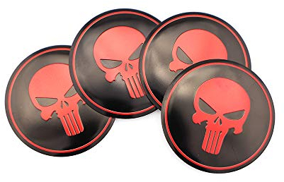 SGW Radnabenkappen, 4 Stück Mittelabdeckung, Punisher Radkappen, Aufkleber, Emblem, Rot, für Totenkopf-Emblem, ABS-Material, 56 mm, selbstklebend