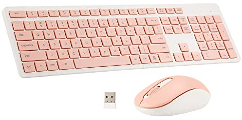 Ensemble clavier et souris sans fil, 2,4 G, silencieux, sans fil, pour Windows, pour ordinateur portable, PC, ordinateur de bureau, 106 touches pleine taille avec pavé numérique, souris optique 1600