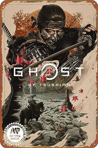 Ghost of Tsushima Poster, Retro, Vintage, lustiges Metall-Blechschild, Outdoor-Küchendekoration, Bar, Pub, Club, Café, Zuhause, Innenbereich, Wanddekoration, Kunstschild, Geschenk für Männer, 20,3 x