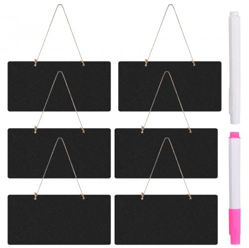 6 Stk Kleine Holz Kreidetafeln - Mini Tafel Schilder Set für Beschriftung und Dekoration - Schiefertafeln zum Aufhängen - Abwischbare Tafeln für Notizen - Memoboards für Hochzeit,Bar,Party