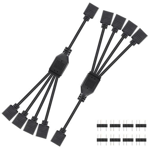 CERRXIAN 2 cables divisores ARGB de 5 V, 3 pines, 1 a 4, 5 V, 3 pines direccionables con pines macho, 1 puerto hembra a 4 puertos hembra, cable conector de HUB de 3 pines para tiras ARGB (1 to 4F)