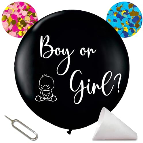 Blessed New Born Gender Reveal Ballon XXL 91 cm - Baby Geschlechtsverkündung Luftballon mit Konfetti, Junge oder Mädchen Geschlechtsenthüllungsballon Set, Boy or Girl Geschlecht Bekanntgabe Deko