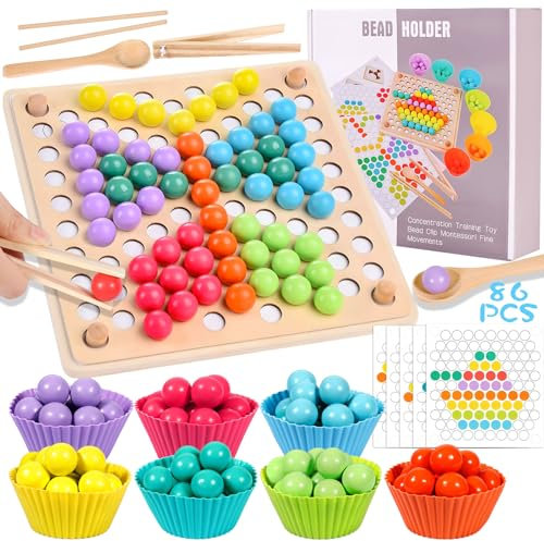 Frasheng Holz Montessori Spielzeug ab 3 Jahre,Brettspiele mit Clip Perlen Puzzle,Magnetische Fischspielzeug Angelspiel Lernspielzeug,Farben Pädagogisches Brettspiel Geschenk für Kinder 2+ Jahre