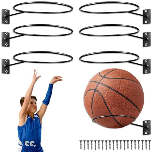 Mrracxy 6 Stücke Wandhalterung Ball Rack, Wandhalterung Ball Storage Mit Schrauben, Montiert Metall Ball Wandhalterung, Ball Rack für Basketball Rugby Volleyball Fußball Display